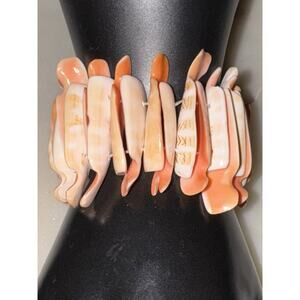 Orange Coral Real Shell Stretch Bracelet Chunky Vacation Beach Nice Elastic Boho
